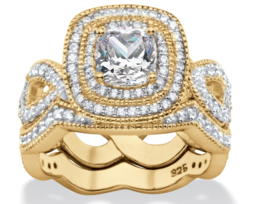Cushion Cz 2 Piece Halo Bridal Gp Ring Set 14K Gold Sterling Silver 6 7 8 9 10 - £102.81 GBP