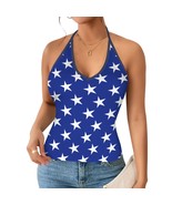 Stars Blue V-neck Halter Open Back Tank Top (Size 2XS - 2XL) - $25.80 CAD