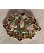 Vintage 1960&#39;s Pastel Pink Green Flower Spring Lily Brooch Pin Costume J... - £10.65 GBP