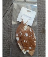 Handmade GENUINE Suede Leather Feather Earrings brown 3&quot; - $144.89 MXN
