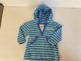 Adidas Infant Baby Sz 6 mos Hooded Hoodie Pullover Shirt Top Blue Striped - £9.52 GBP