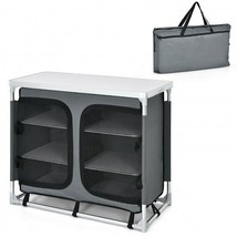 Portable Camping Kitchen Table with Storage Shelves-Gray - Color: Gray - £120.97 GBP