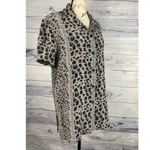 Style Exchange Silk Button Front Shirt Womens M Leopard Print Collared Short Slv - £15.29 GBP