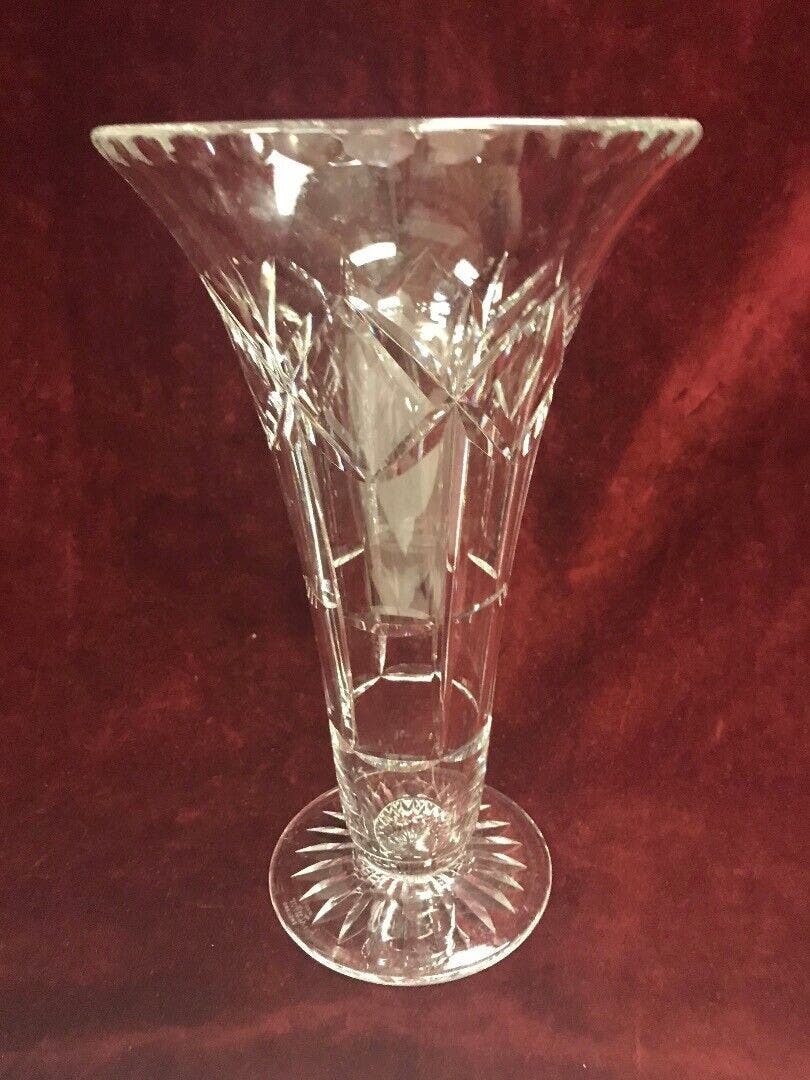 Cut Glass crystal Vase in Hollywood Regency MCM Mid Century thumbprint star - $61.37