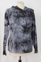 NWT Marika S Gray Black Marble Tie-Dye Hood Long Sleeve Active Top Pockets - $28.49