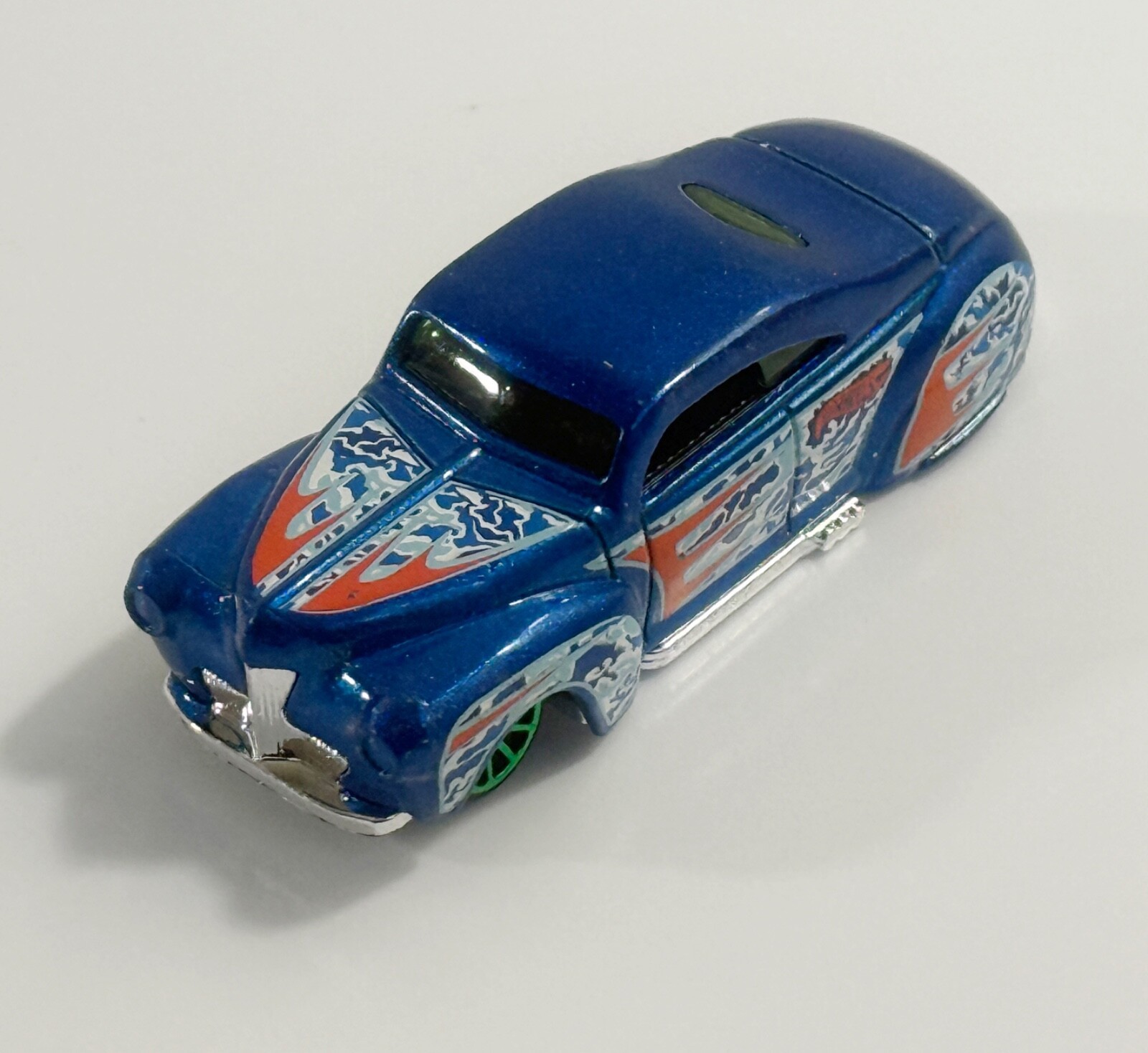 Hot Wheels 1997 Tail Dragger Blue with Flames Green Wheels Loose - $3.30
