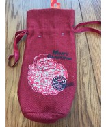 Merry Christmas Red Burlap Wine Bag with Drawstring Ships N 24h - $16.81