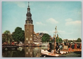 Amsterdam Montelbaanstoren Tower And Ameland Boat On Canal Vintage Postcard - £10.85 GBP