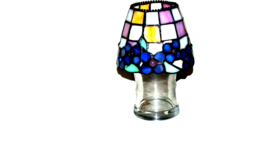 PARTY LITE CANDLE HOLDER stained glass lamp w/flowers clear glass base (... - $29.70