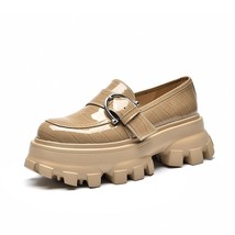 BeauToday Platform Shoes Women Patent Leather Flats Alligator Pattern Round Toe  - £121.78 GBP