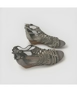 Hinge Women’s 8M Gray Leather Studded Gladiator Wedge Sandals Zip Back B... - $34.99 CAD