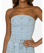 Revice Denim Women&#39;s Blue Licorice Jean Lace Up Cropped Strapless Top - XS - $61.17