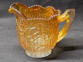 Vintage IMPERIAL 4&quot; Creamer DOUBLE ROSE Marigold Tree Bark Carnival Glass - $20.07 CAD