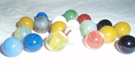 19 GLASS MARBLES MULTI COLORED PLAYING INCLUDES 2 BLACK, 2 WHITE, Blue, ... - $11.42