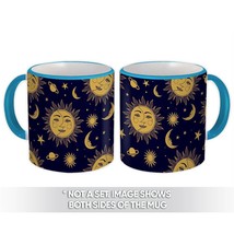 Sun &amp; Moon : Gift Mug Patterned Esoteric Yoga Stars Blue Hippie - £12.70 GBP