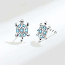 Blue Cubic Zirconia &amp; Silver-Plated Turtle Stud Earrings - £10.29 GBP