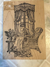 Magenta Victorian Mother Holding Baby Realistic line Drawing Rubber Stamp 17052S - $23.19