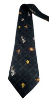 Looney Tunes Mania Mens Tie Necktie 100% Polyester 58&quot; 4&quot; Plaid Green Blue Black - $9.46