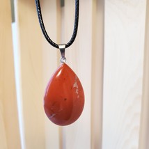 Polished Stone Necklace, Red Jasper pendant, natural gemstone jewelry, crystal - £10.26 GBP