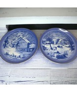 Currier & Ives The Homestead in Winter Plates Set of 2 Blue/White Made In Japan - $19.99