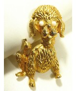 Vintage Gold tone metal white beads eyes cute Poodle Dog Puppy pin brooch  - £14.21 GBP