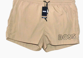Hugo Boss Beige Black Logo Men&#39;s Swim Shorts Beach Athletic Size 2XL - $69.71