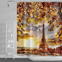 Paris Eiffel Tower Sunrise Fabric Shower Curtain, Vintage Modern, 71&quot;x71&quot;- NEW - £14.15 GBP