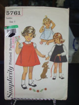 Simplicity 5761 Girl&#39;s Dress or Jumper, Blouse &amp; Transfer Pattern - Size 1T - £12.73 GBP