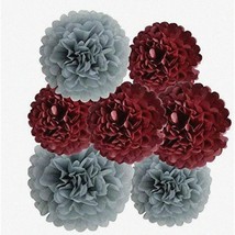 PomPom Bliss: 12pcs Grey Burgundy Tissue Paper Pom Poms - Elegant 8inch ... - $29.69