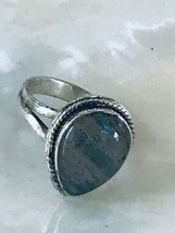 Estate Teardrop Laboradorite Stone in 925 Marked Silver Split Band Ring ... - £16.89 GBP
