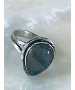 Estate Teardrop Laboradorite Stone in 925 Marked Silver Split Band Ring Size 8.7 - $21.36