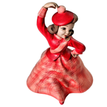 Antique Vintage Ceramic Figurine Happy Girl In Red Dress Lang&#39;s Ceramics 7.5in - £28.23 GBP