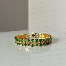 4.20CT Pear Cut Simulated Emerald Gold Plated 925 Silver Women&#39;s Bracelet - £189.88 GBP