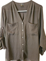 H &amp; M Womens Blouse Shirt Top Size 4 Black w/ Gray Dots L/S Polyester Ex... - $183.03 MXN