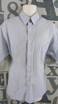 Van Heusen Half Sleeve Button Up Oxford Shirt Men XL 17 Neck Blue Tan Windowpane - $18.00