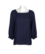 Joan Vass NY Square Boat Neck One Button 3/4 Sleeve Solid Woven Blouse - $14.99