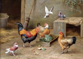 Framed canvas art print giclée Feeding time farmyard animals chicken rooster - £29.60 GBP+