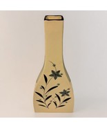 Gray/Tan Tall 14.5” Sleek Vase Painted Blue Flowers Twigs And Berries - $40.30 CAD