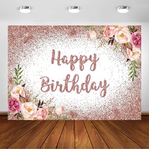 Rose Gold Birthday Backdrop For Girls Women Happy Birthday Party Photography Bac - £25.19 GBP