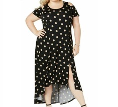 NY Collection Womens Plus 2X Black Tan Dot Cold Shoulder Hi Low Sheath Dress NWT - £19.33 GBP
