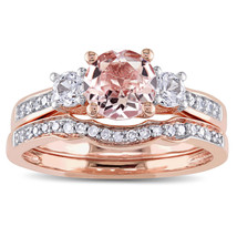14k Rose Gold Over 1ctw Morganite &amp; Diamond Bridal Wedding Engagement Ri... - $70.13