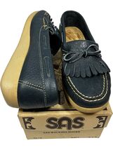 SAS Tassel Kiltie Hand-sewn Navy Blue Leather Slip-on Loafers Women&#39;s 9.... - $33.78