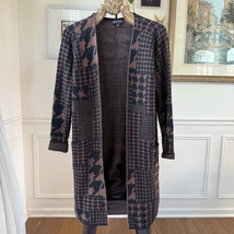 I.N. Studio Longline Brown Black Houndstooth Cardigan L - $508.89 MXN