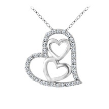 925 Sterling Silver 1/10 ct Moissanite Triple Heart Pendant Necklace MoM Gift - £42.83 GBP