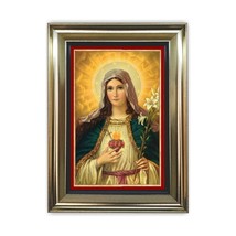 Sacred Heart of Virgin Mary  Brushed Aluminum Plate. 7.5&quot; X 5.5&quot; Gold PV... - £7.98 GBP