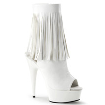 Sexy Stripper 6&quot; Heel Platform Open Toe White Ankle High Boots DEL1019/WPU/M - £71.90 GBP