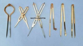 Antique compass set tools of 6 pcs with brass proportionals and dividers - $118.96