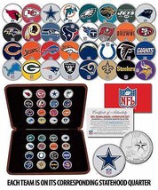 Nfl Team Logos Complete Colorized 32-Coin Set Statehood Quarters w/Display Box - £118.15 GBP