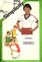 Simplicity 9996 Boys 8 to 12 Stretch Knit Shirts Vintage Uncut Sewing Pattern - £6.50 GBP