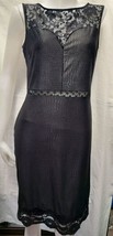 Leather Look Sleeveless Black Dress Womens Size 12 Lace Detail - £9.47 GBP